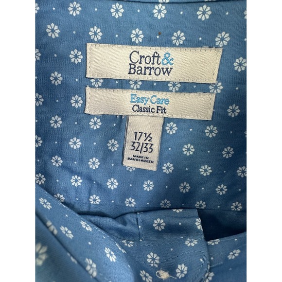 Croft & Barrow Men's Easy Care Classic Fit Blue Floral Dress Shirt 17.5 32/33 - Picture 2 of 14